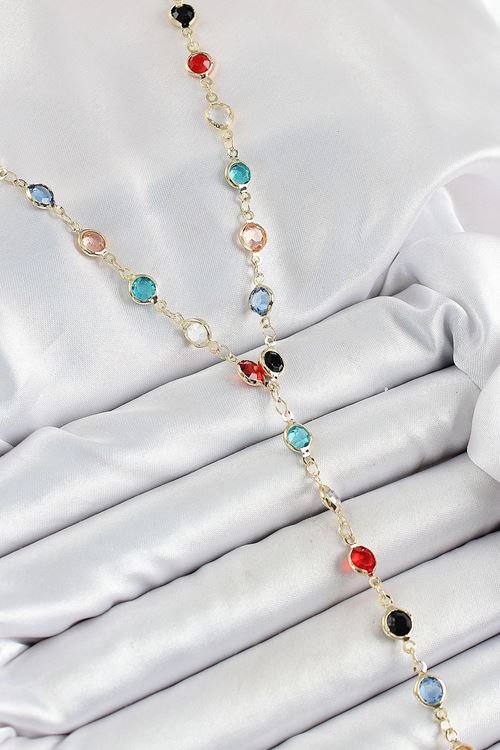 YRTCL Pirinç Asorti Model Gold Renk Zirkon Taşlı Y Kolye