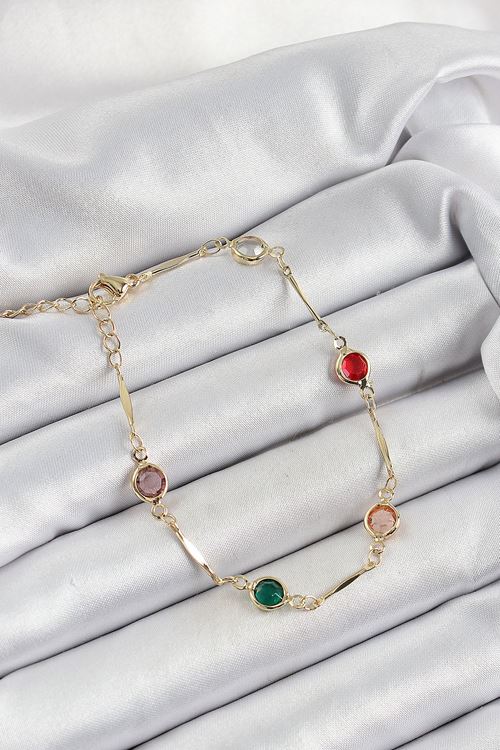 YRTCL Pirinç Asorti Model Gold Renk Zirkon Taşlı Kadın Bileklik