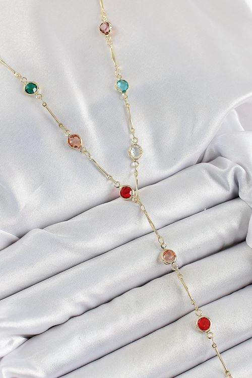 YRTCL Pirinç Asorti Model Gold Renk Zirkon Taşlı Y Kolye