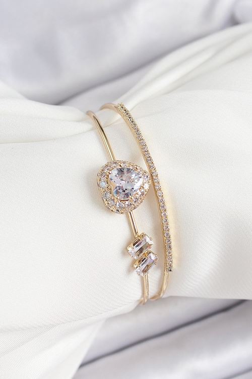 YRTCL Pirinç Gold Renk Kalpli Zirkon Taşlı Kadın Bileklik
