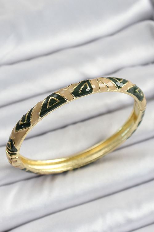 YRTCL Mineli Pirinç Kahverengi Siyah Geometrik Desenli Kadın Kelepçe