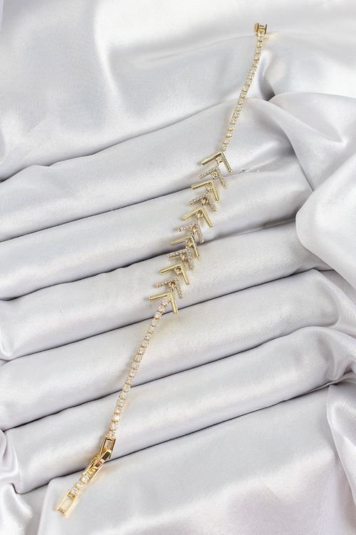 YRTCL Pirinç Gold Renk Zirkon Taşlı Balık Sırtı Kadın Bileklik