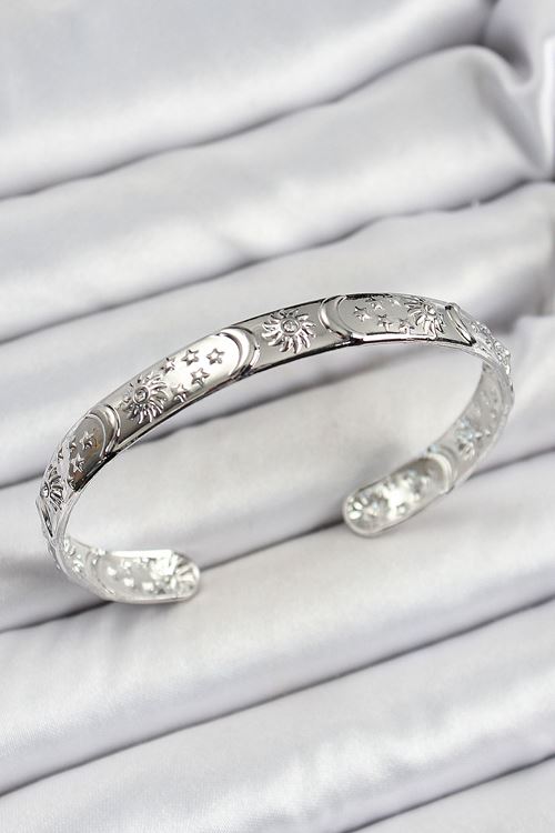 YRTCL Pirinç Gümüş Renk İşlemeli Altı Açık Bileklik