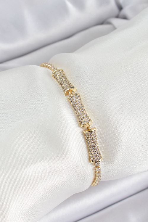 YRTCL Pirinç Gold Renk Zirkon Taşlı Kemik Model Kadın Bileklik