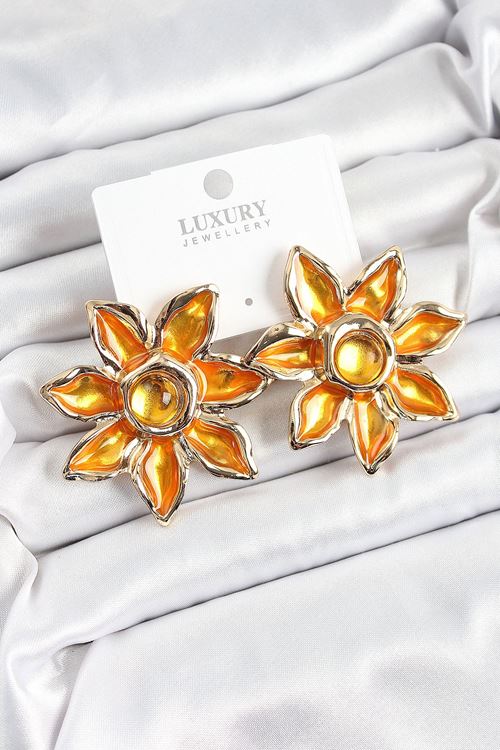 YRTCL Pirinç Mineli Alevli Çiçek Model Gold Renk Kadın Küpe