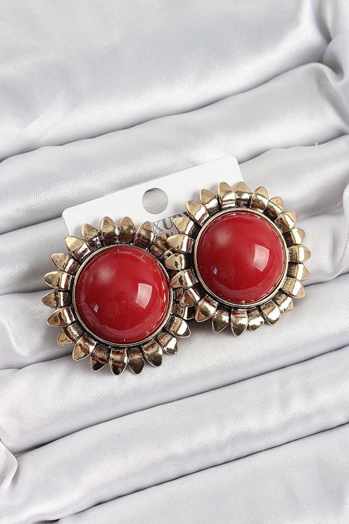 YRTCL Pirinç Bordo Vintage Model Gold Renk Kadın Küpe