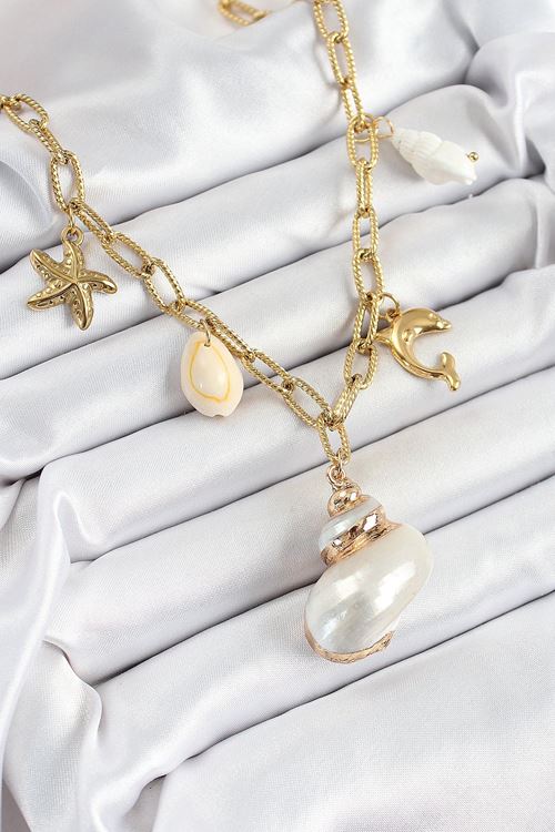 YRTCL 316L Çelik Gold Renk Deniz Kabuğu ve Yıldızı Konseptli Kadın Kolye