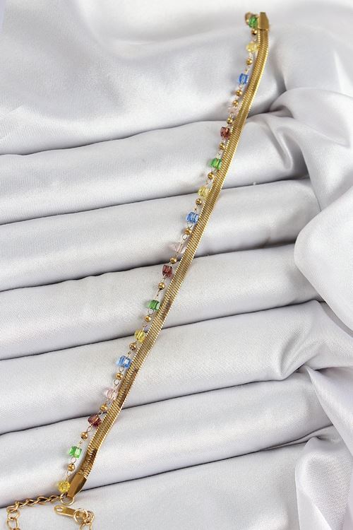 YRTCL 316L Çelik Gold Renk Karışık Renkli Kristal Taşlı Kadın Bileklik