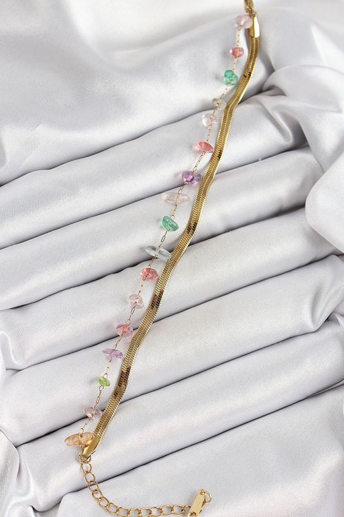 YRTCL 316L Çelik Gold Renk Kristal Karışık Renkli Taşlı Kadın Bileklik