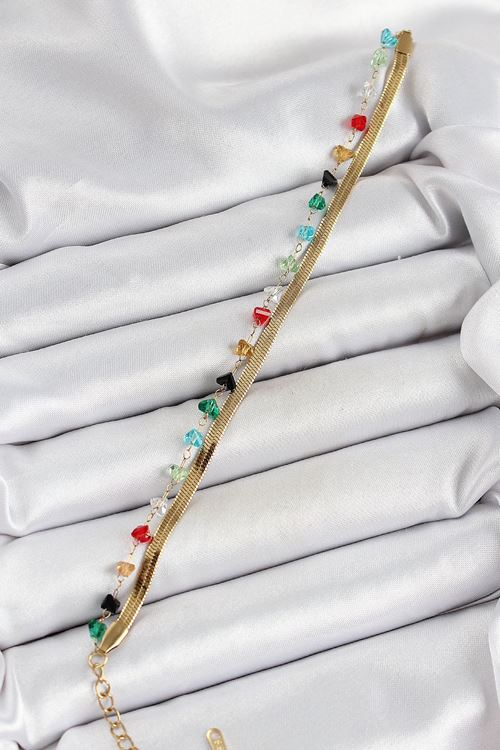 YRTCL 316L Çelik Gold Renk Kristal Karışık Renkli Taşlı 2'li Kadın Bileklik