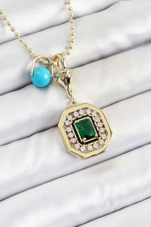 YRTCL Gold Renk Pirinç Zirkon Taşlı Kadın Serenay Kolyesi