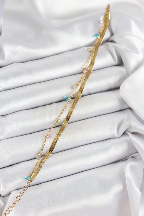 YRTCL 316L Çelik Gold Renk Karışık Renkli Kristal Taşlı 2'li Kadın Bileklik