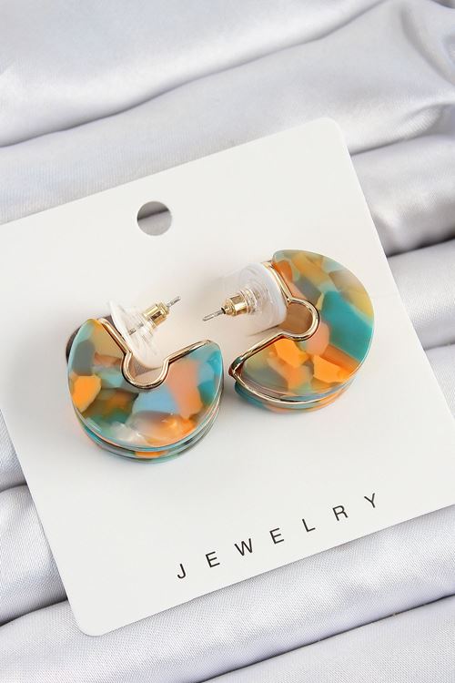 YRTCL Pirinç Mermer Desenli Vintage Yarım Halka Model Gold Renk Kadın Küpe