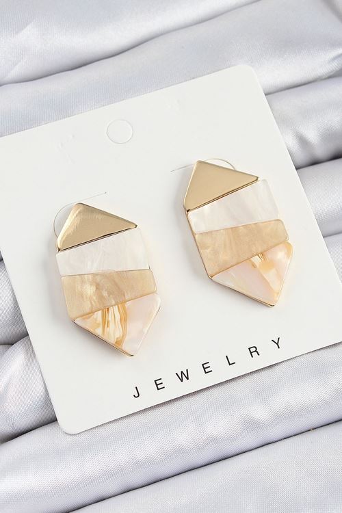 YRTCL Pirinç Mermer Desenli Vintage Geometrik Model Gold Renk Kadın Küpe