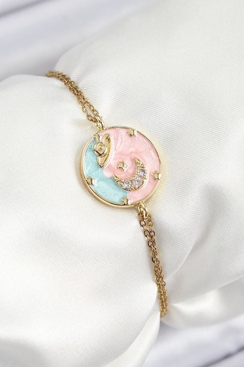 YRTCL 316L Çelik Zincir Mineli Sanatsal Portre Zirkon Taşlı Gezegen Model Gold Renk Kadın Bileklik