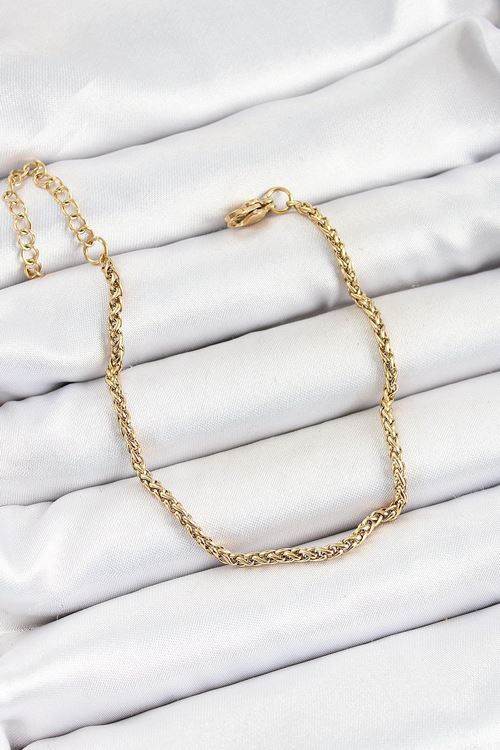 YRTCL 316L Çelik Gold Renk Örgü Burgu Zincir Erkek Bileklik