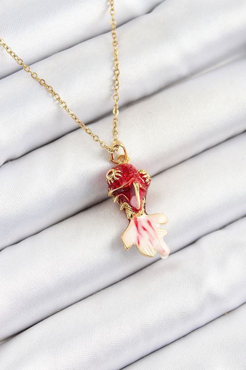 YRTCL 316L Çelik Zincir Kırmızı Balık Model Gold Renk Kadın Kolye