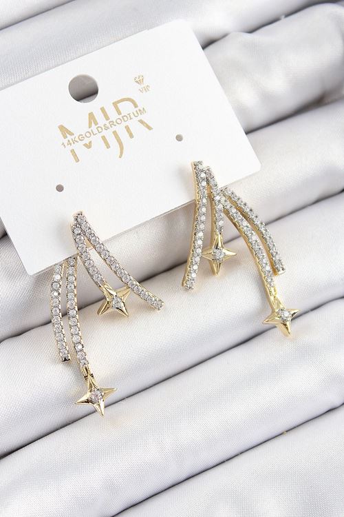 YRTCL Pirinç Zirkon Taşlı Kayan Yıldız Model Gold Ve Gümüş Renk Kadın Küpe