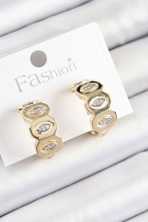 YRTCL Pirinç Zirkon Taşlı Damla Figürlü Halka Model Gold Renk Kadın Küpe