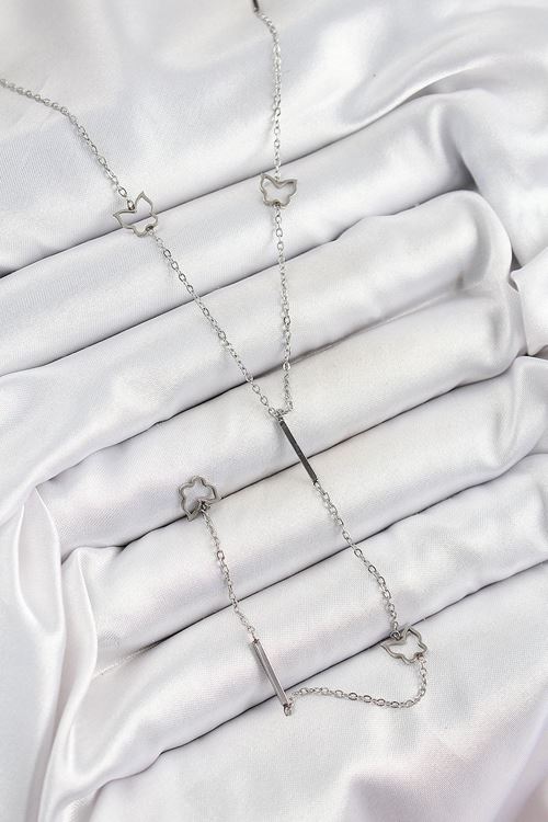 YRTCL 316L Çelik Kelebek Figürlü Y Model Gümüş Renk Kadın Kolye