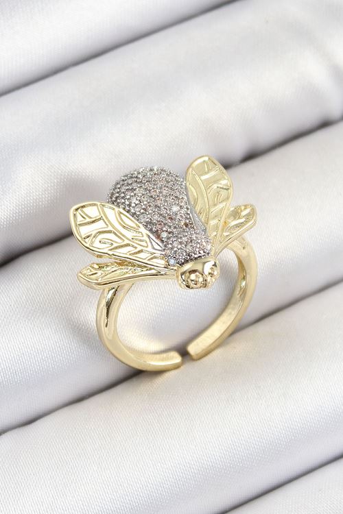 YRTCL Pirinç Zirkon Taşlı Arı Model Gümüş Ve Gold Renk Kadın Yüzük