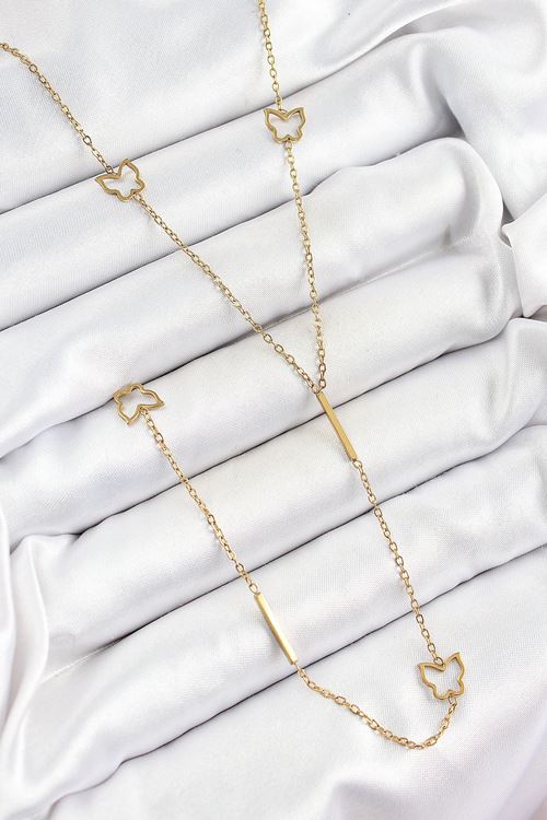 YRTCL 316L Çelik Kelebek Figürlü Y Model Gold Renk Kadın Kolye