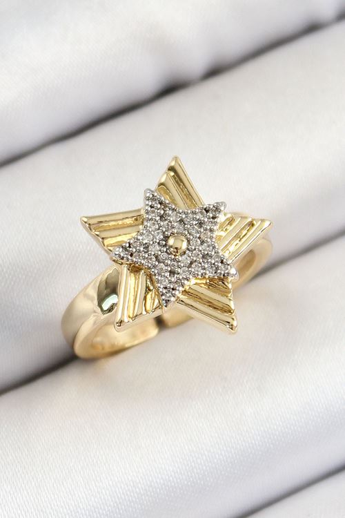 YRTCL Pirinç Zirkon Taşlı Yıldız Model Gold Ve Gümüş Renk Kadın Yüzük