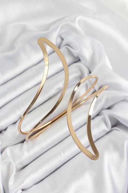 YRTCL Pirinç Soyut Alev Desenli Gold Renk Kadın Pazu Bileklik