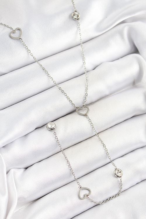 YRTCL 316L Çelik Zirkon Taşlı Kalp Figürlü Y Model Gümüş Renk Kadın Kolye