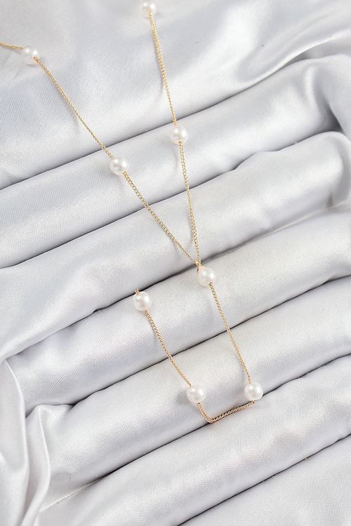 YRTCL Pirinç İnci Figürlü Y Model Gold Renk Kadın Kolye