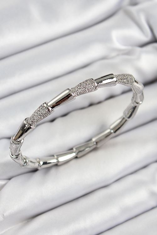 YRTCL Pirinç Zirkon Taşlı Kemik Model Gümüş Renk Vip Kadın Bileklik