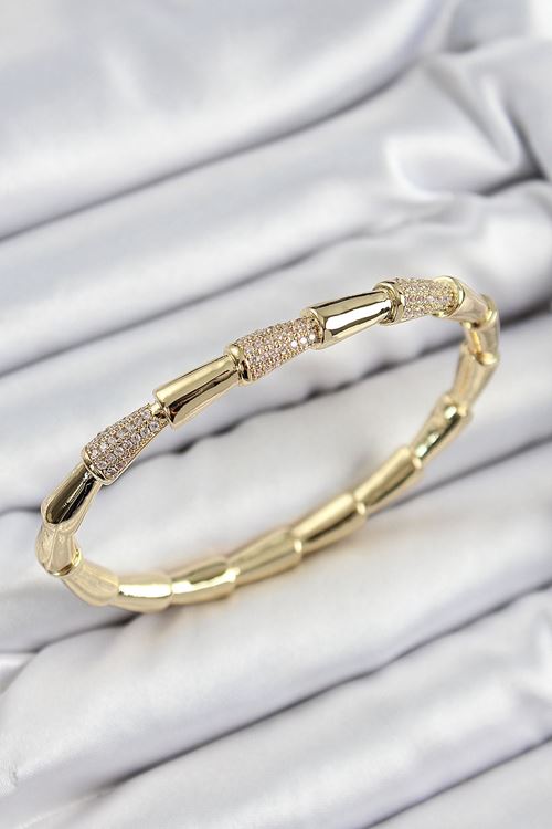 YRTCL Pirinç Zirkon Taşlı Kemik Model Gold Renk Vip Kadın Bileklik