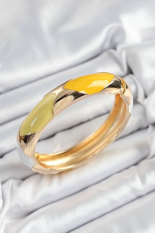 YRTCL Pirinç Beyaz Yeşil Sarı Mineli Baklava Model Gold Renk Kadın Kelepçe