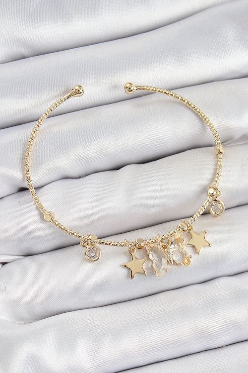 YRTCL Pirinç Zirkon Taşlı Kelebek Ve Yıldız Model Gold Renk Charm Bileklik