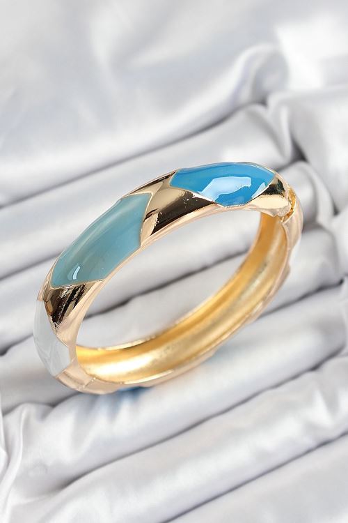 YRTCL Pirinç Mavi Beyaz Mineli Baklava Model Gold Renk Kadın Kelepçe