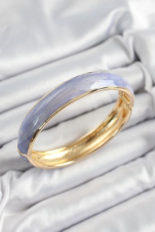 YRTCL Pirinç Mavi Mor Mineli Mermer Desen Model Gold Renk Kadın Kelepçe