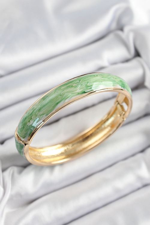 YRTCL Pirinç Mavi Yeşil Mineli Mermer Desen Model Gold Renk Kadın Kelepçe