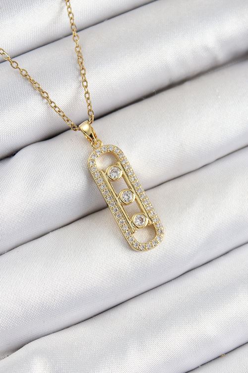 YRTCL 316L Çelik Zirkon Taşlı Messika Model Gold Renk Kadın Kolye