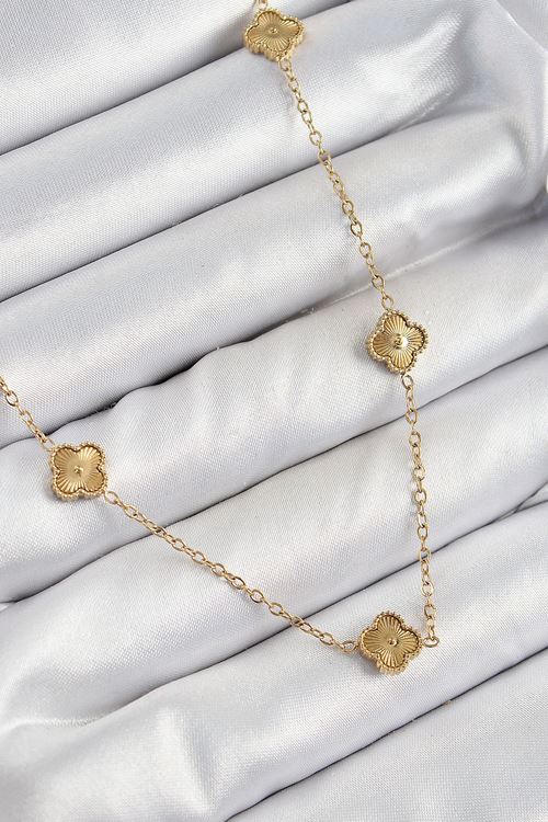 YRTCL 316L Çelik Yonca Model Gold Renk Kadın Kolye