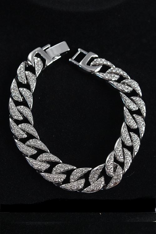 YRTCL Pirinç Zirkon Taşlı Cuba Gurmet Model Gümüş Renk Erkek Bileklik