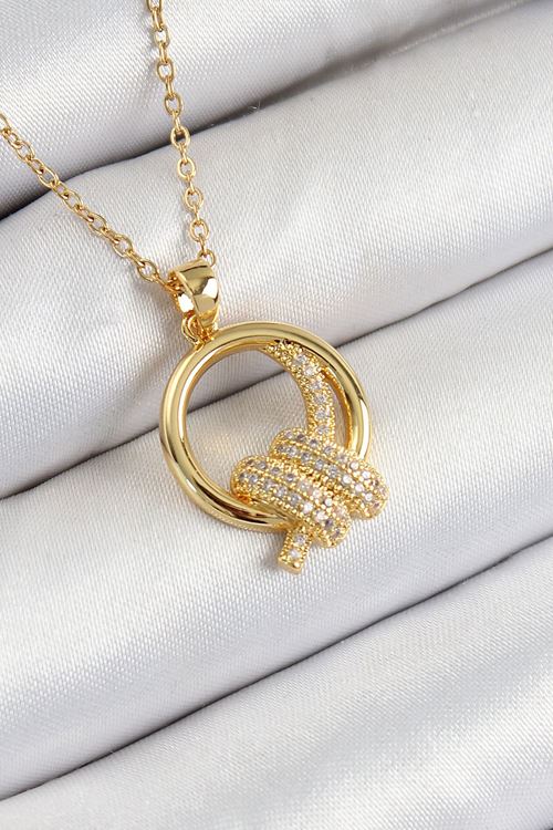 YRTCL 316L Çelik Zirkon Taşlı Düğüm Model Gold Renk Kadın Kolye