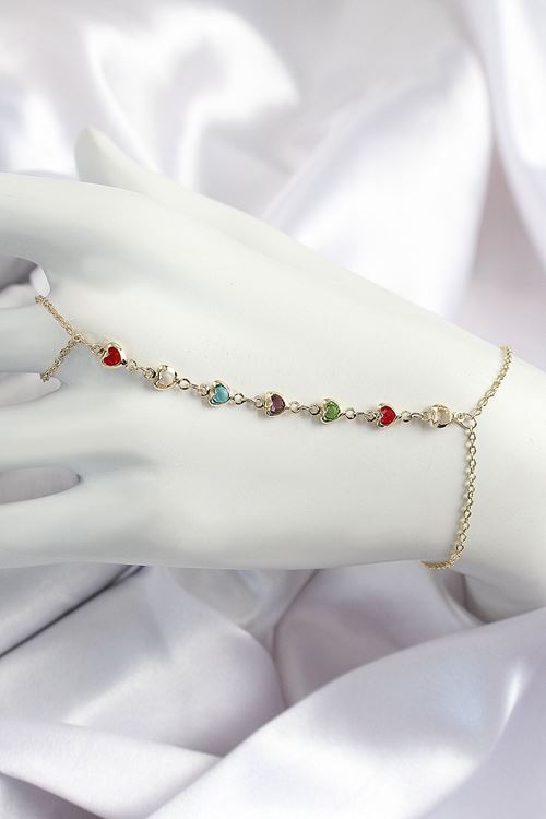 YRTCL Pirinç Renkli Kalpli Zirkon Taşlı Y Model Gold Renk Kadın Şahmeran