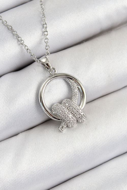 YRTCL 316L Çelik Zirkon Taşlı Düğüm Model Gümüş Renk Kadın Kolye