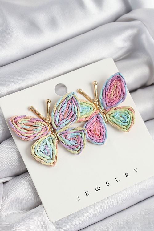 YRTCL Pirinç Rainbow Kelebek Model Gold Renk Kadın Hasır Küpe