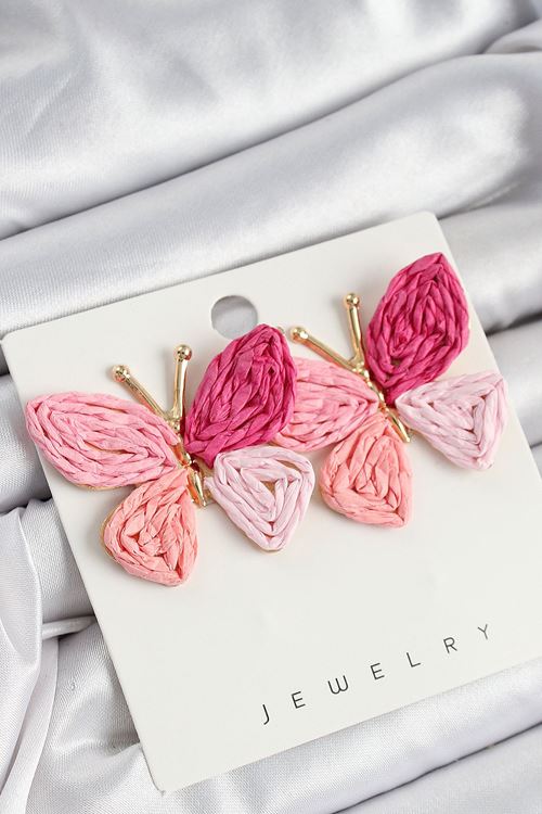 YRTCL Pirinç Pembe Kelebek Model Gold Renk Kadın Hasır Küpe