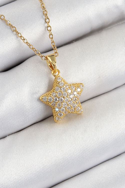 YRTCL 316L Çelik Zirkon Taşlı Yıldız Model Gold Renk Kadın Kolye