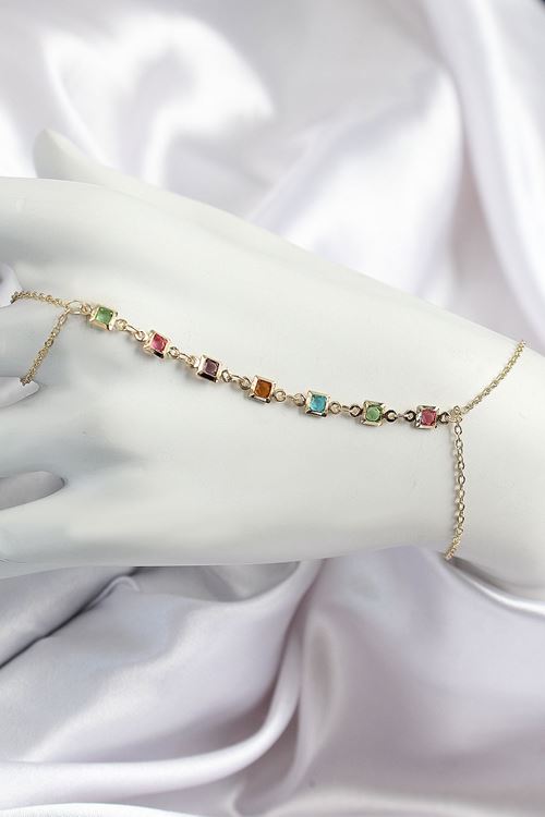 YRTCL Pirinç Renkli Kare Zirkon Taşlı Y Model Gold Renk Kadın Şahmeran