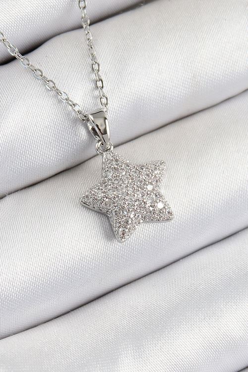 YRTCL 316L Çelik Zirkon Taşlı Yıldız Model Gümüş Renk Kadın Kolye
