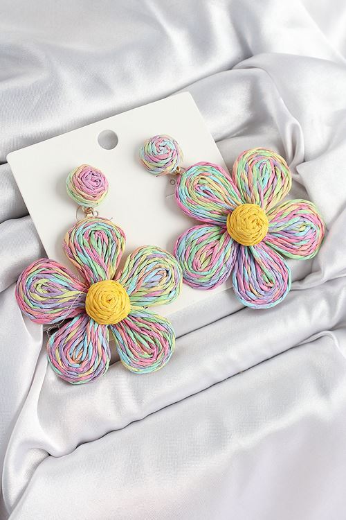 YRTCL Pirinç Rainbow Papatya Model Gold Renk Kadın Hasır Küpe