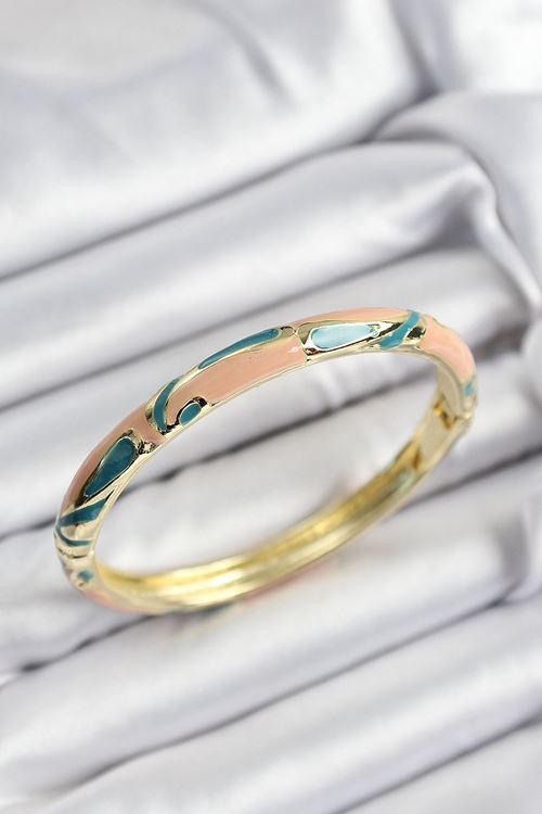 YRTCL Mineli Pirinç Krem Ve Yeşil Mermer Motifli Gold Renk Kadın Kelepçe